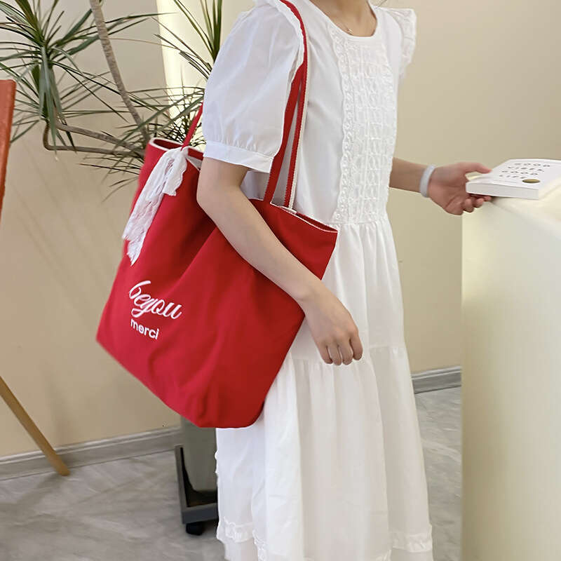 Striped canvas 2024 new Korean style ins casual single shoulder large capacity tote shopping bag