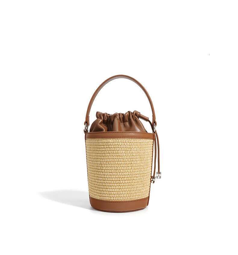 Women's Bags New Women Bucket Handbag Lady Sheepskin Canvas Straw plaited Crossbody Shoulder Bag Female Niche Ins Mini Messenger