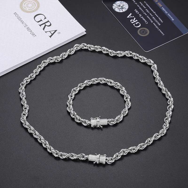 TUHE High Quality Rope Chain 6mm Necklace Moissanite Necklace 925 Silver For Men Hip Hop Jewelry Gift