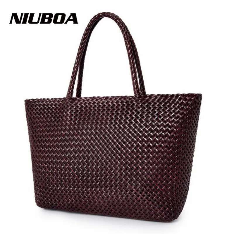 Women's Bags Women Leather Handbag Romantic Handmade Woven Totes Female Cowhide Big Holiday Bucket Bag Causal Beach Shoulder Handbags