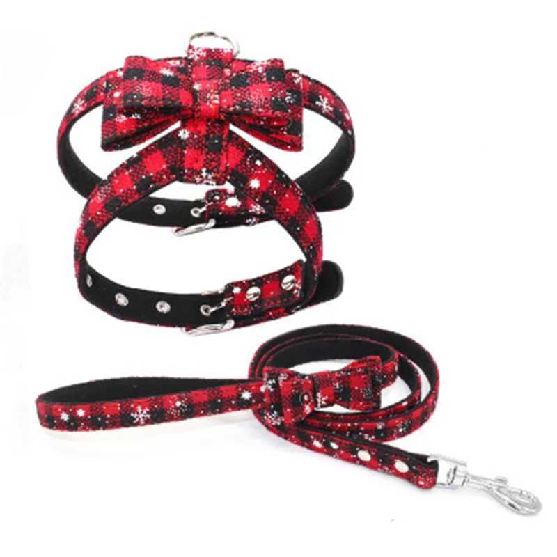 Cute bow dog harness with belt Christmas pet dog collar soft pet collar suitable for small pet supplies X250326