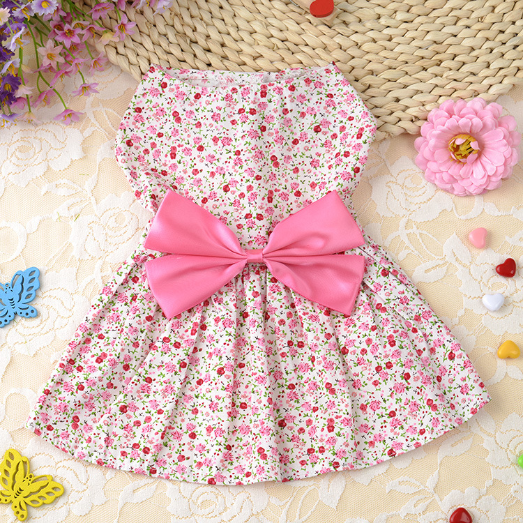 Dog Summer Floral Princess Dress Cute Dog Skirt with Elegant Bowknot Soft Small Dog Clothes, Girl Puppy Clothes for Birthday Wedding Valentines Daily 