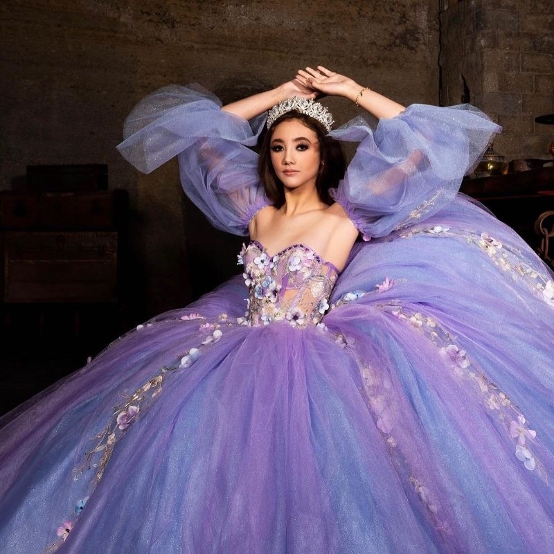 Lavender Blue Sweetheart Quinceanera Dresses Sweet 16 Dress 2025 Off Shoulder Applique Lace Tull Vestidos De 15 Anos Ball Gown