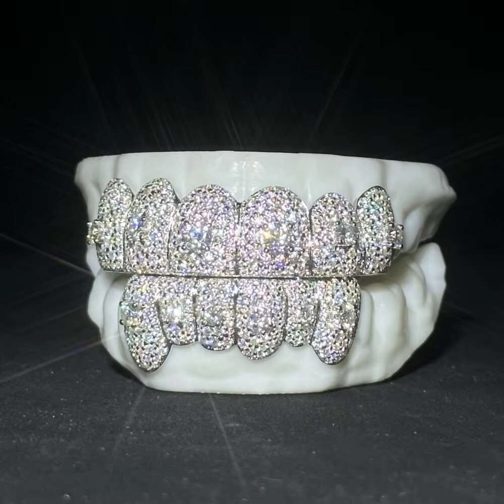 Customizable Gold Teeth Grillz Hip Hop 925 Silver Starburst Diamond Cuts Moissanite Iced VVS for Parties
