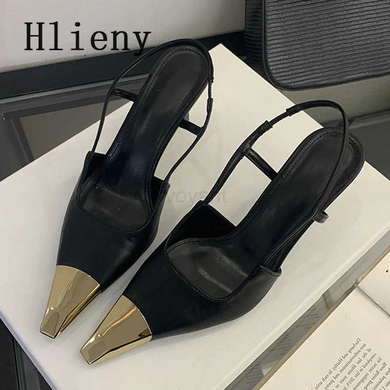 Hlieny Spring Street Sle Back Strap Pumps Wen Sexy Splicing Pointed Toe Elegant Thin Low H Me Par Dress Shoes Sandal Z250326