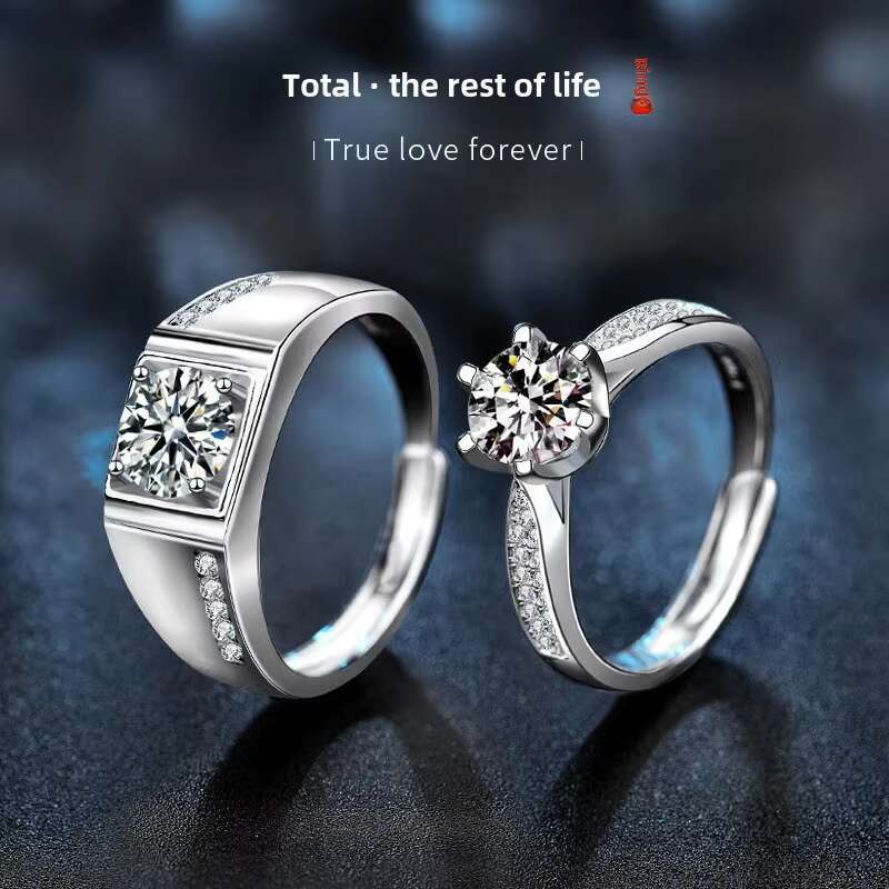 Stylish Korean Couple Ring 925 Silver Moissanite Elegant Design