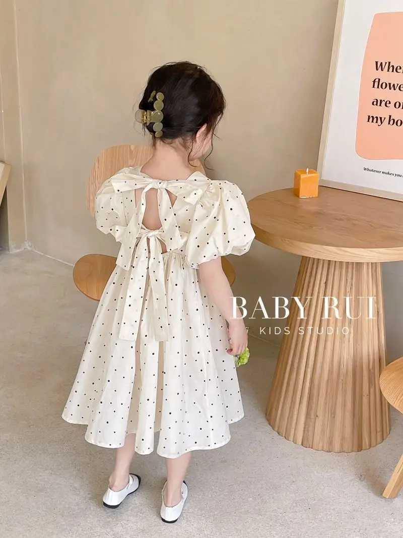 Girls Korean version polka dot backless dress 2025 summer set new baby bubble sleeve princess dress trend W250326