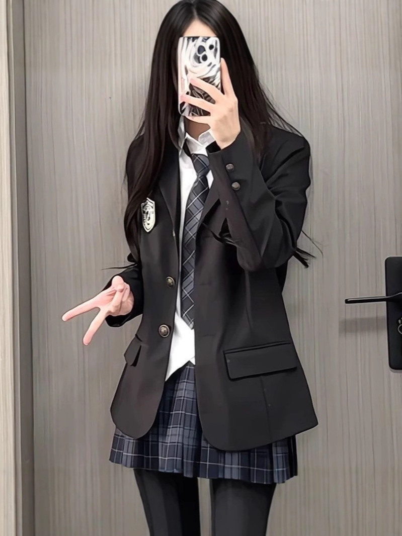 L325Charming Female JK Uniform Blazer for Students - Traditional Japanese Collegiate Style Fit for Spring & Fall Seasons