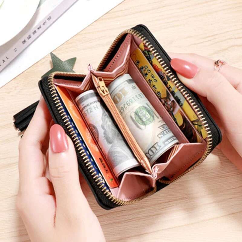Women's Mini Tassel Cute Girl Short Zipper Cute Pu Leather Designer Wallet Women's Handheld Wallet Cartera