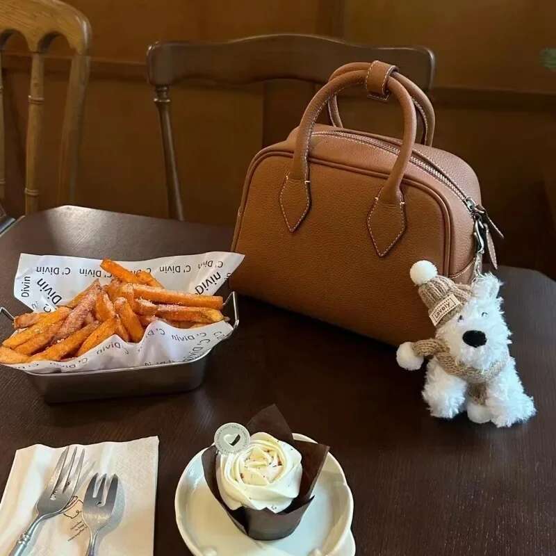 2024 Handmade High-Quality First-Layer Cowhide Underarm Shoulder Crossbody Boston Genuine Leather Women's Bag