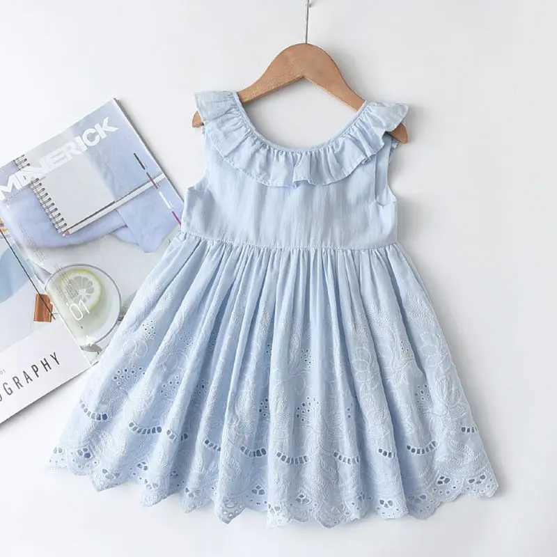 Childrens white dress girls summer dress baby embroidery jacquard princess dress fashionable girls cotton vest dress 2 5 7 Y W250326