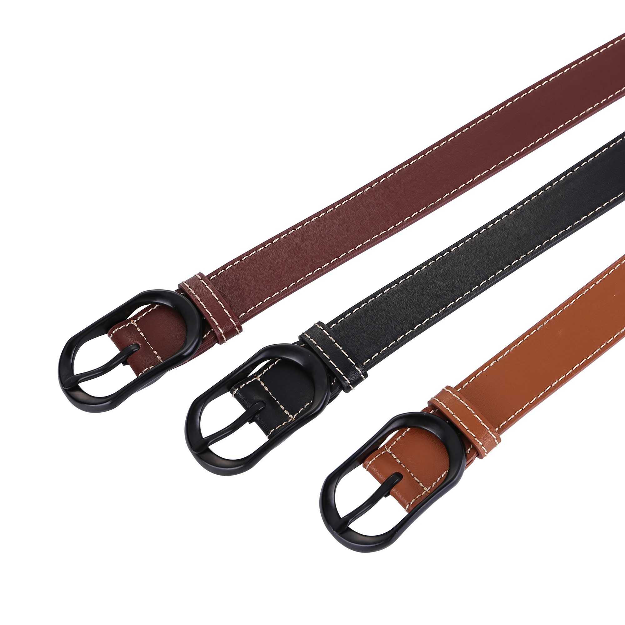Vintage Womens Belt Soft Genuine leather Casual Jeans Belts Trendy Black Metal Buckle Skinny Belt for Dress Pants W250326