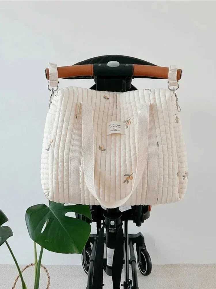 Chic Korean-Inspired Baby Diaper Tote with Quilted Embroidery Spacious Stroller Organizer Stylish Shoulder Bag for MomsC250326