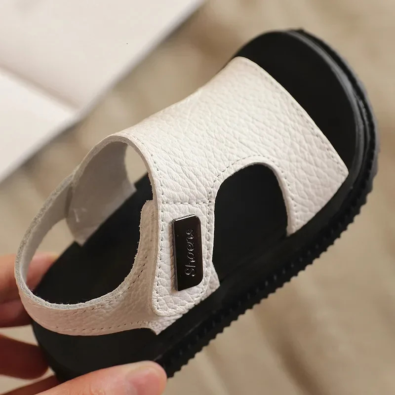 Summer Beach Sandals For Boys Korean Style Fashion Children Footwear PU Leather Anti-slippery Soft-soled Kids Shoes 250326