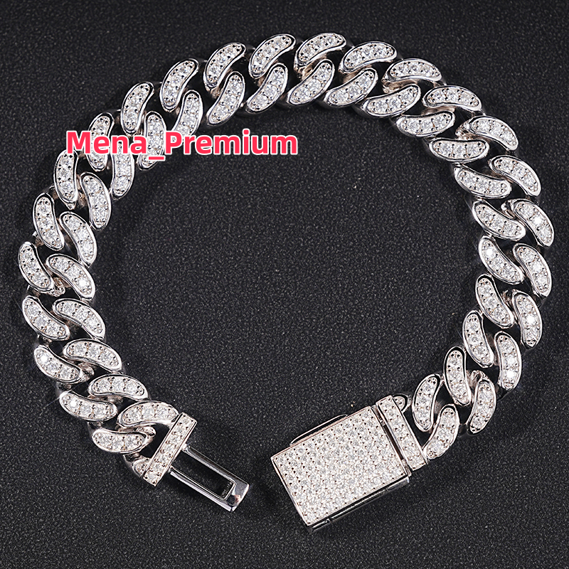 SICGEM Miami Moissanite Cuban Link Chain 925 Silver Stainless Steel Iced out Necklace and Bracelet Set in Gold