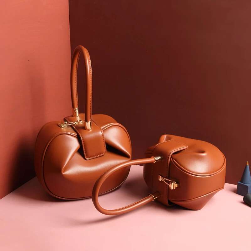 2024 TWO SIZE Vintage Elegant Pillow Boston Box Genuine Leather Handbags Top Handle Clutches Evening Bags Women Female Small