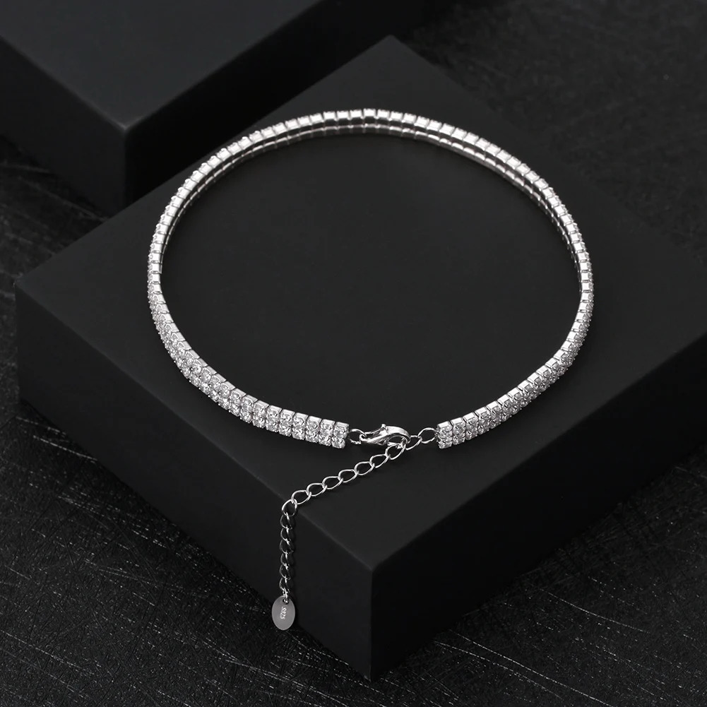 KISS MANDY 925 sterling silver 2-row transparent cubic zirconia mens tennis ankle bracelet ankle chain jewelry SA20 250322