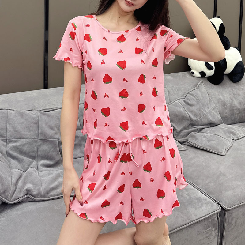 Home wear new spring/summer printed short sleeved shorts two-piece set casual women's sleepwear women