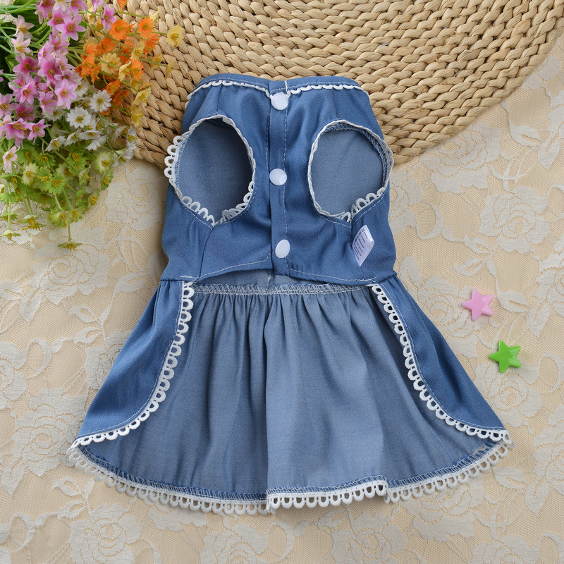 Dog Bowknot Dresses Puppy Clothes Summer Princess Pet Dresses Girl Female Doggie Soft Breathable Denim Tutu Skirt Apparel for Chihuahua Yorkies Pup Ca