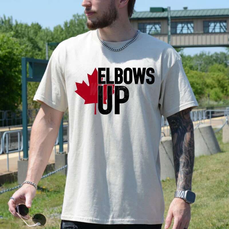 Men s summer T shirt casual loose plus size Canadian elbow up sports print comfortable round neck short sleeved