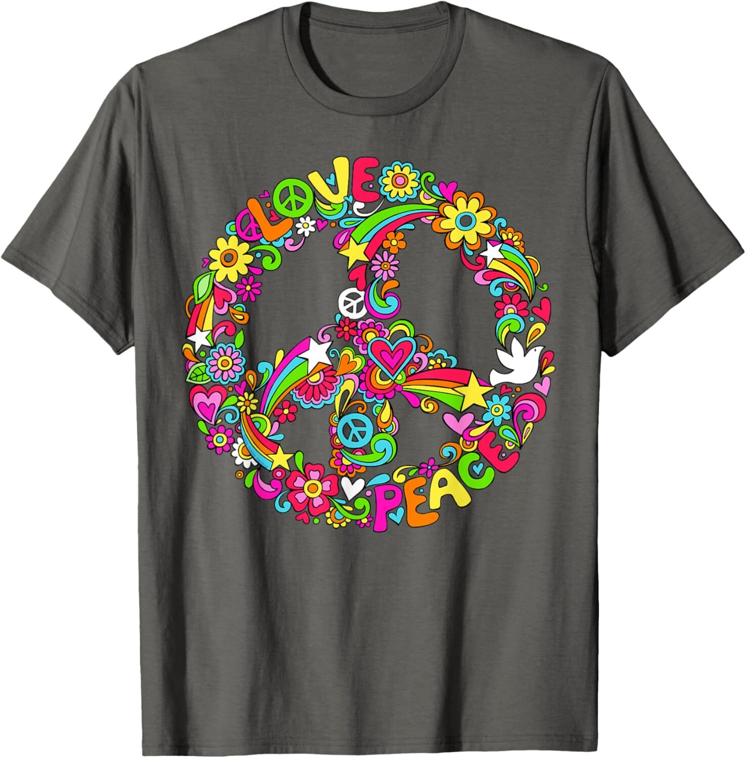 T shirt for Mens Peace Sign Hippie Style Love Peace 60s 70s Hippie Costume Graphic Tee Casual Tops Clothes Short sleeve