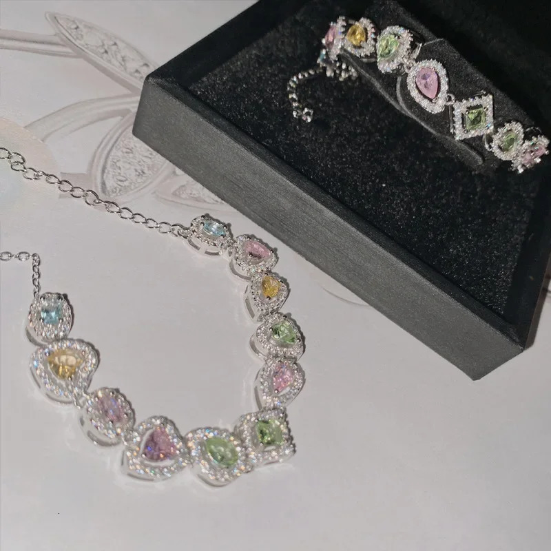 MDLFES Moissan Diamond Style Sparkling Miniature Diamond Heart Shaped Zirconia Bracelet 250326