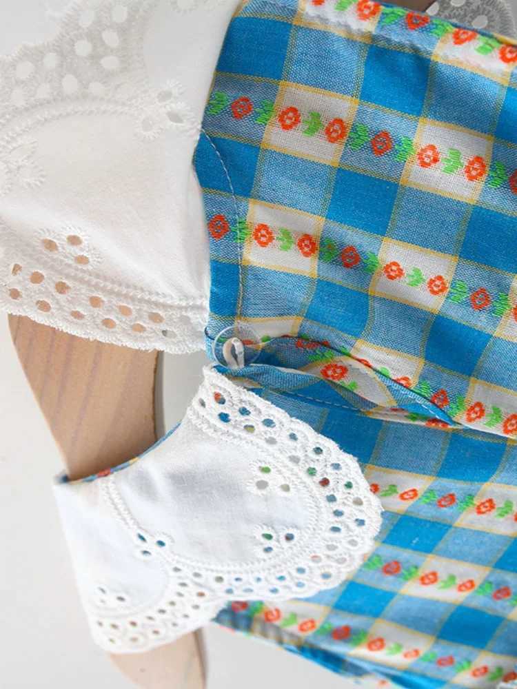 1-6 Y childrens girls cotton sleeveless lace collar dress cute floral plaid design dress W250326