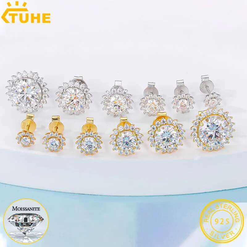 TUHE Unisex VVS1Moissanite Flower Women Earrings 925 Silver Fine Jewelry Earings 4MM/5MM Silver 925 Fashion Earrings Women Gift