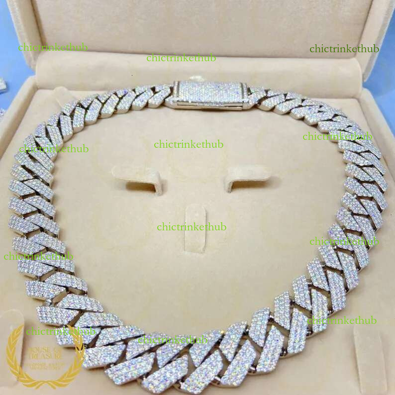 moissanite cuban k chain Hiphop 20mm Sier Yellow Gold Plated Vvsmoissnaite Cuban Chain Necklace