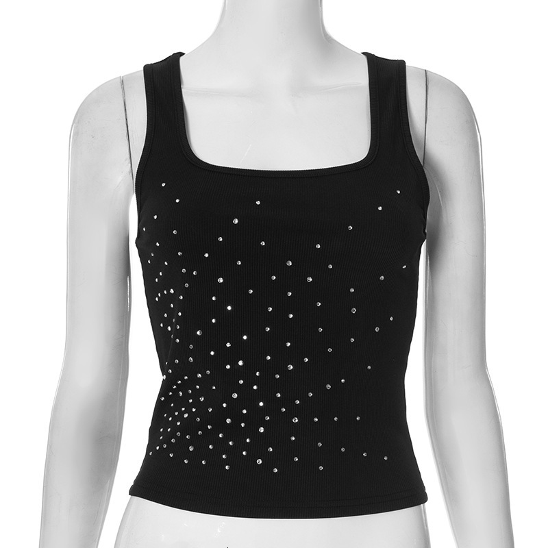 2025S Fashion Designer G TP Fashion Women S Autumn Winter Radiant Hot Drilled U Neck Tank With Head Cover And Short Open Umbilical Top T Shirt