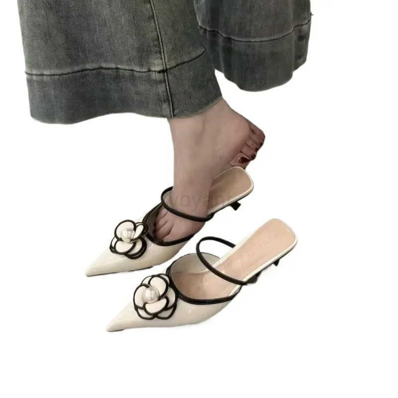 Luxury Pointed Toe H Designer Flower Sandals Fem Elegant Fashion Shallow Me Slippers Shoes Wens Sandals Summer 2025 Z250326