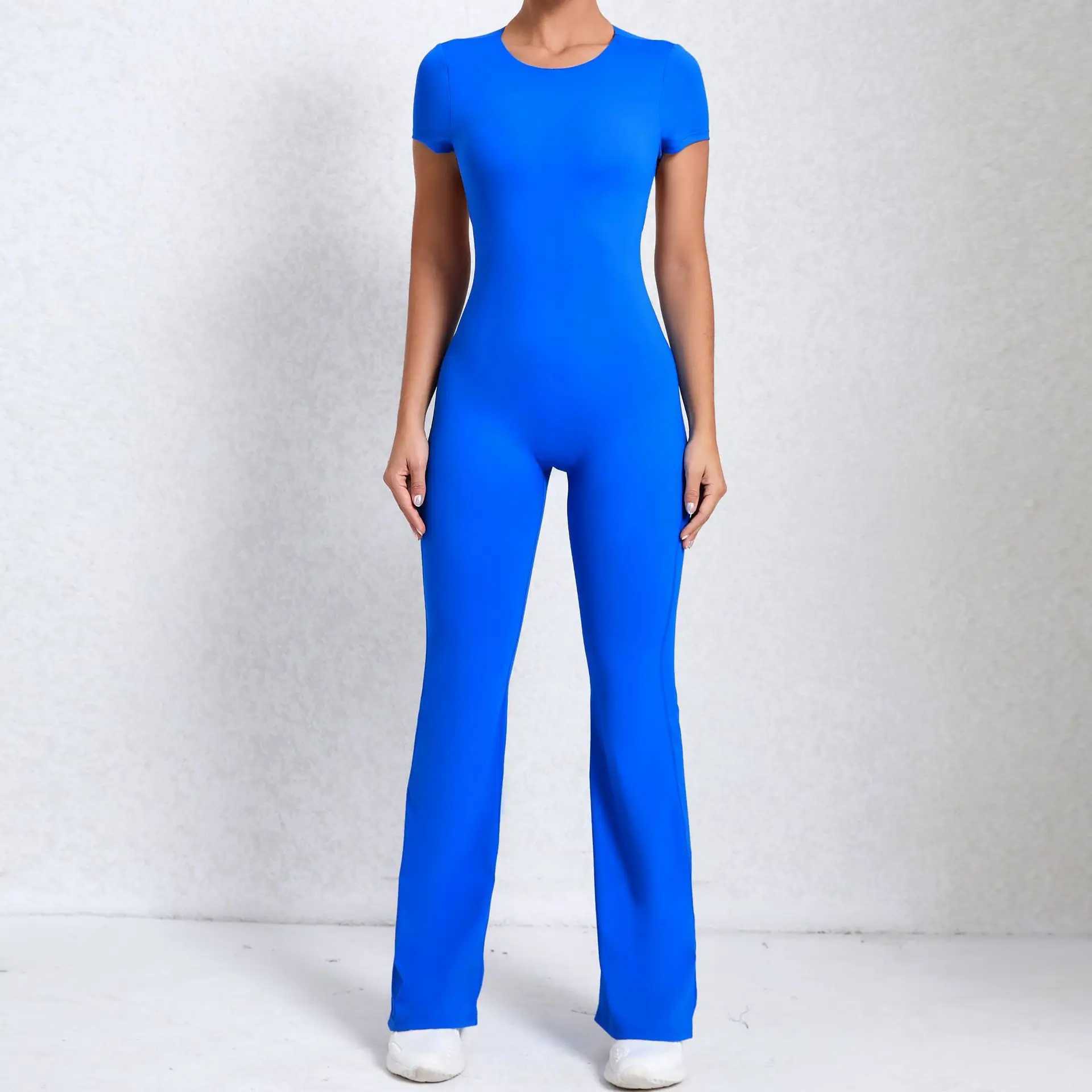 Long sleeved one-piece set womens backless sports jumpsuit womens push up jumpsuit quick drying yoga clothing exercise bodysuit W250326