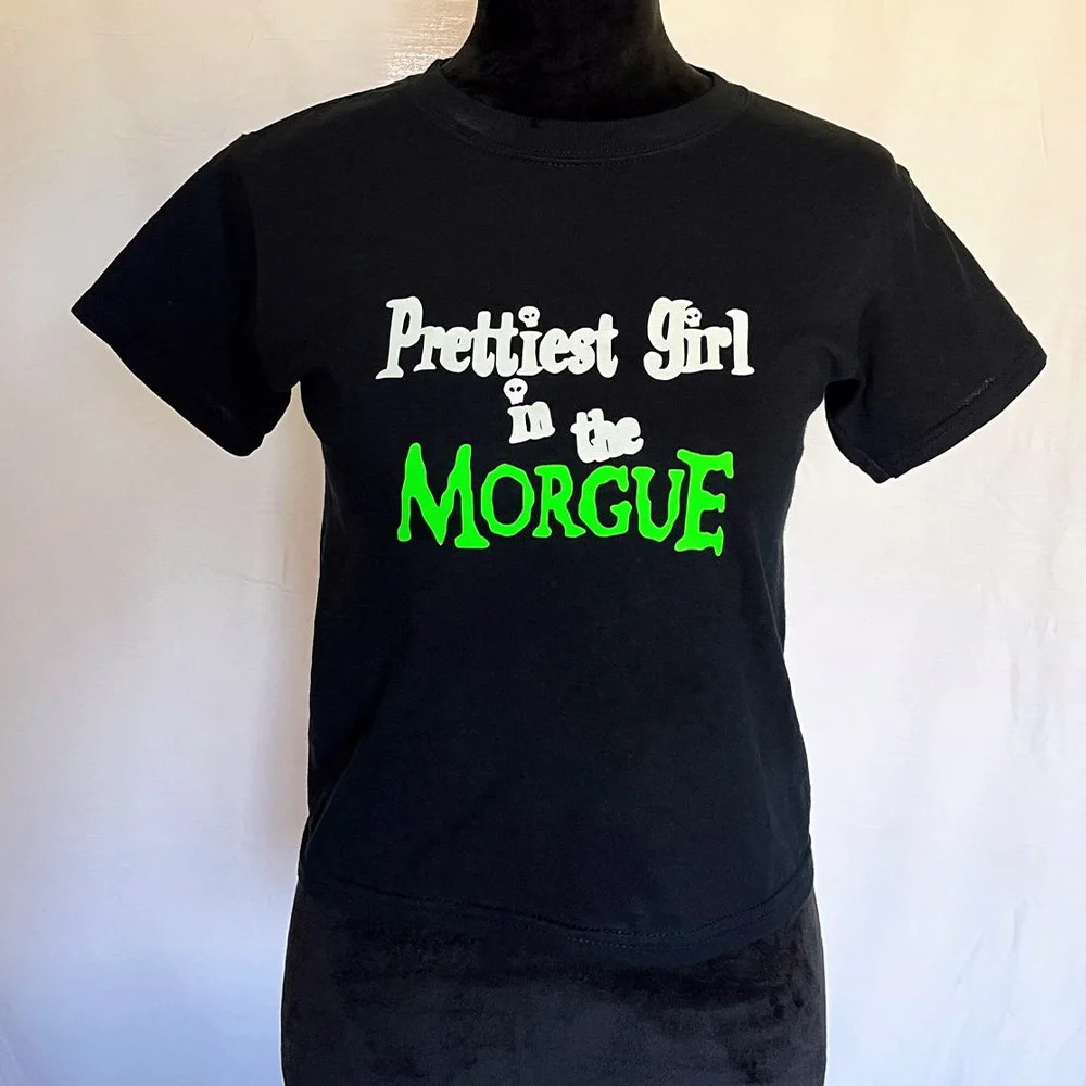 Prettiest in The Morgue Black Tees Summer Slim Cotton Sexy Crop Tops for Women Street Fashion Grunge Y2K T Shirts 250321