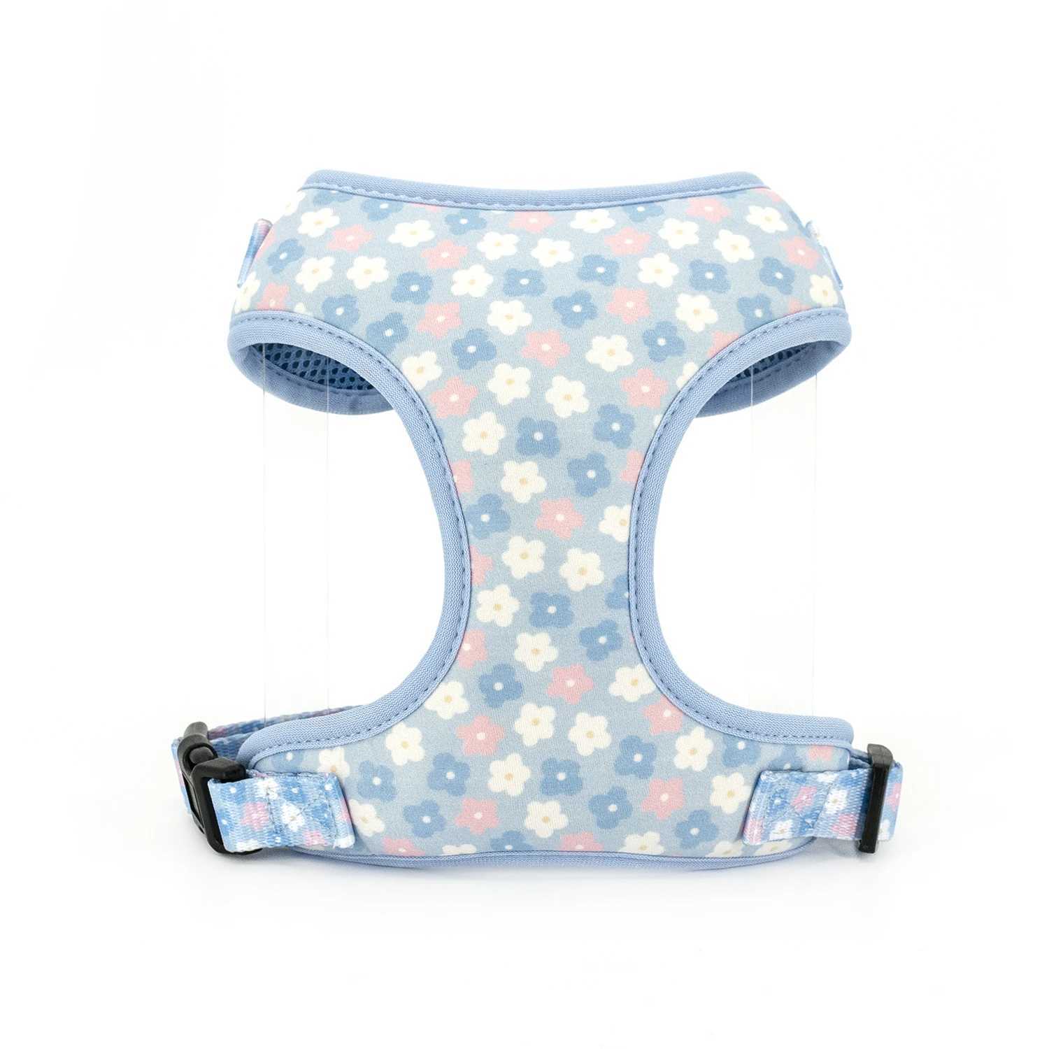 Adjustable pet dog collar durable soft and cute creative color blue flower belt chloroprene rubber safety belt poop bag dispenser X250326