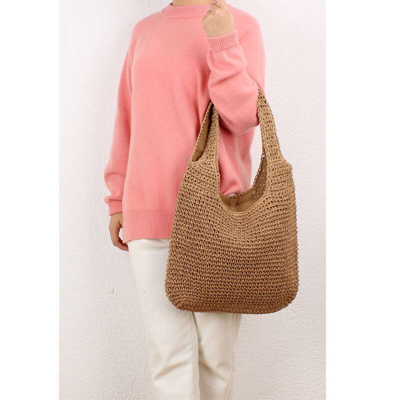 6a Single shoulder paper rope forest series handmade woven bag, casual versatile large capacity beach bag