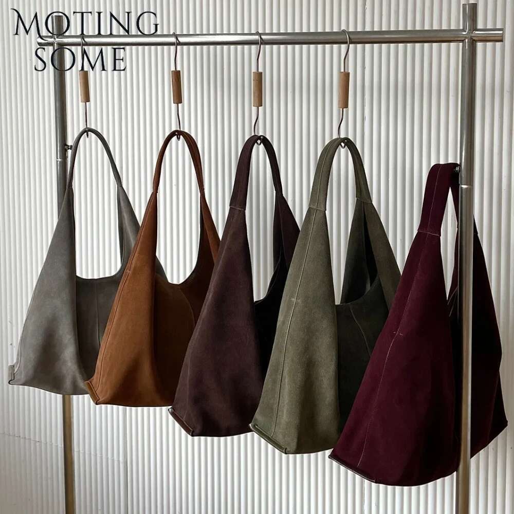 Motingsome Oversized 42Cm Women Bag Saddle Purses 100% Natural Suede Leather Causal Tote Rommy Commuting Purse 2024