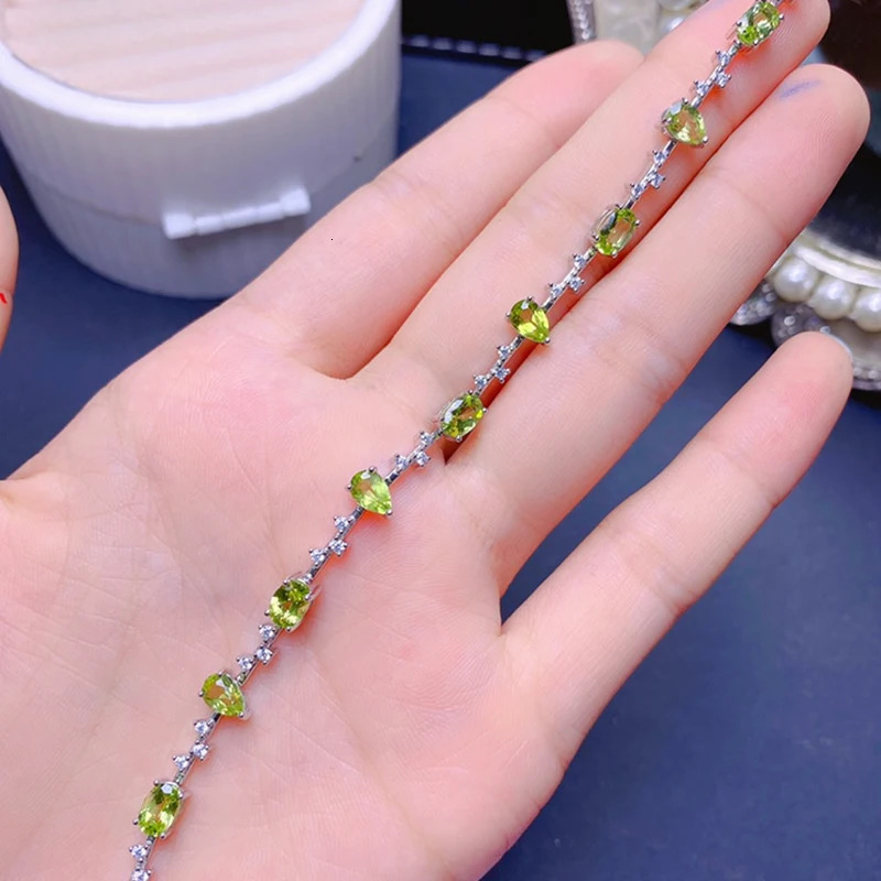 Natural Olive Bracelet Womens Silver Jewelry Gemstone 18k Gold Plated Item 250326