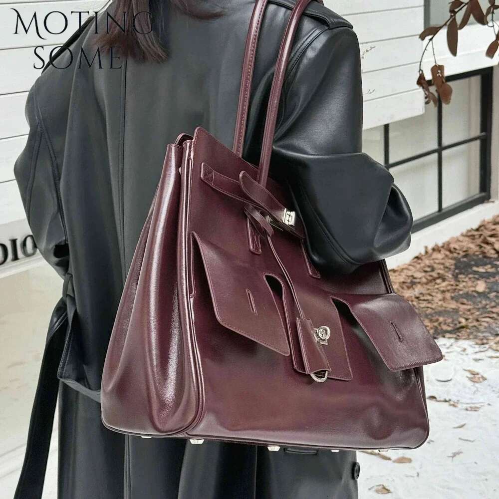 Motingsome Cowhide Tote Frist Layer Genuine Leather Women Lady 2025 Motorcycle Purse Niche Underam Messenger Bag