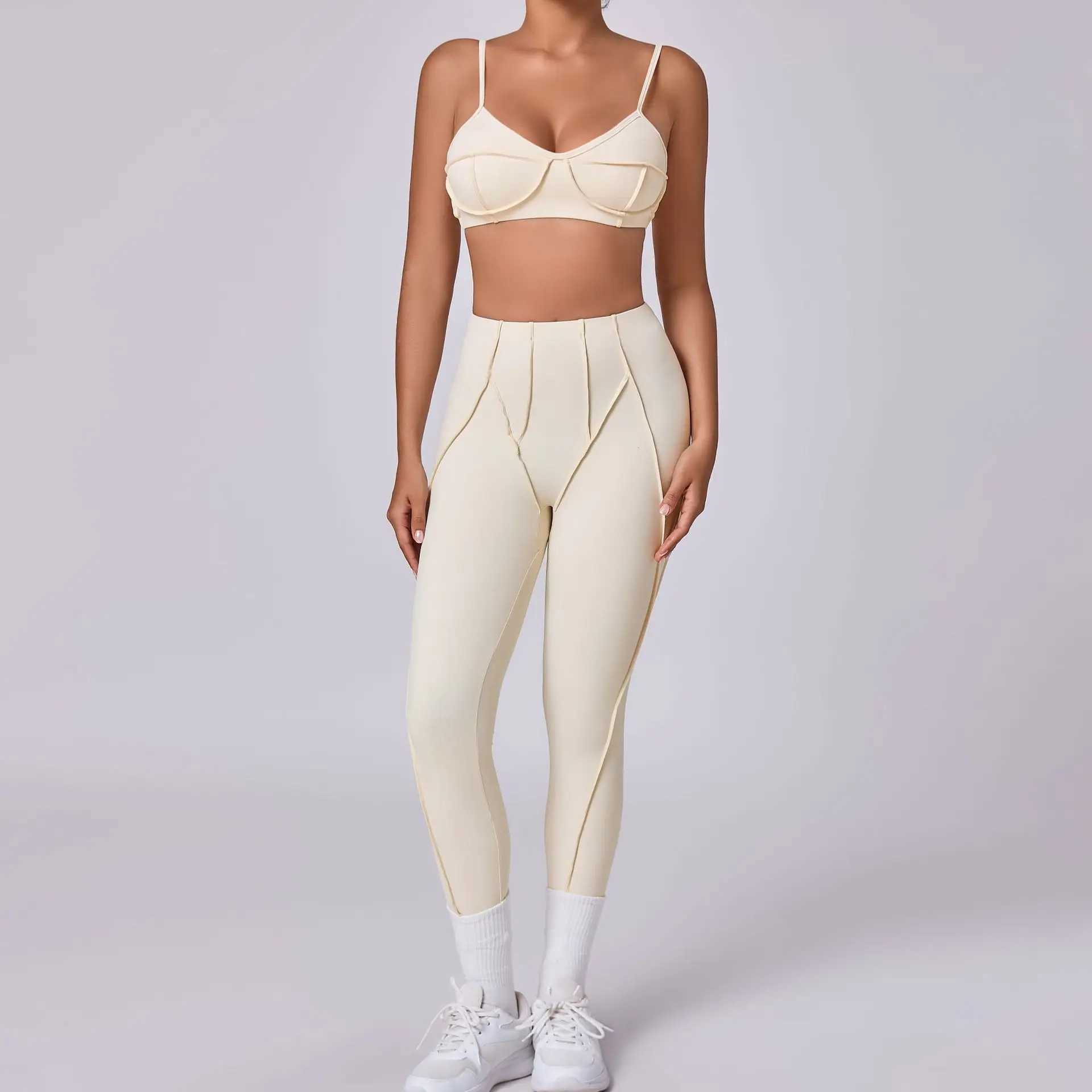 Seamless yoga set exercise and fitness high waist and hip lifting shaping backless and strapless fitness set W250326