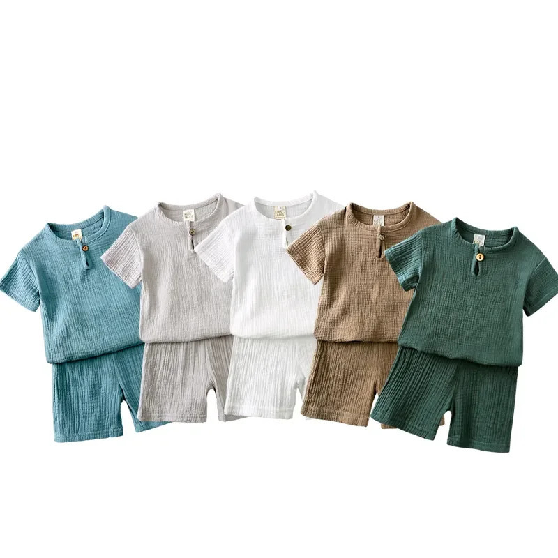 1-8T Kids Sets Summer Clothes Linen Cotton Toddler Baby Boy Girl Costumes Short Sleeve Tops Shorts Outfits Children Clothing 250326
