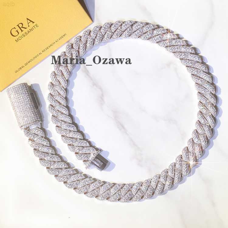 Solid Silver 16mm Wide Gra d Color Moissanite Diamond Necklace Cuban Link Chain for Mens Hiphop Rapper Life Jewelry