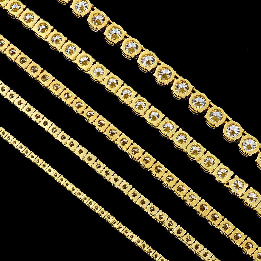 Custom Unisex Hiphop Trendy Jewelry Gold Plated 925 Sterling Silver Vvs Mossanite Moissanite Lab Diamond Tennis Chain Necklace
