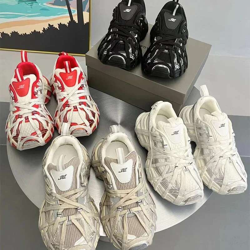 Designer Shoe Brand Design Trend Thick Soled Sports Shoes, Plus Size Lace Up Casual Training Shoes, New Fashion Running Sports Shoes For Women