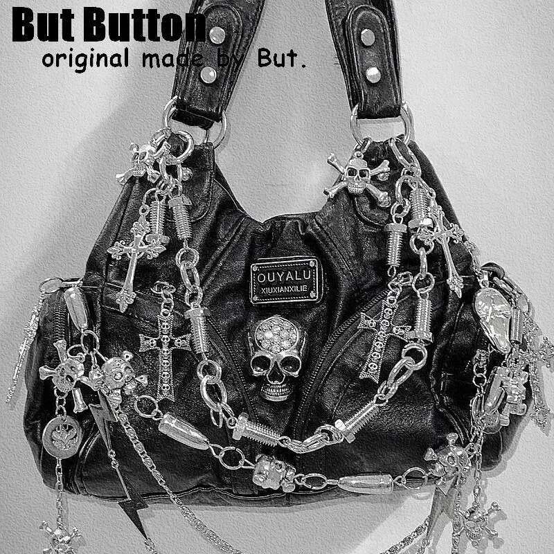 Women Y2k Girl Vintage Haruku Full Of Chains Gothic Rivet Spike Gothic One Shoulder Handbag Women Punk Tote Steampunk Bags