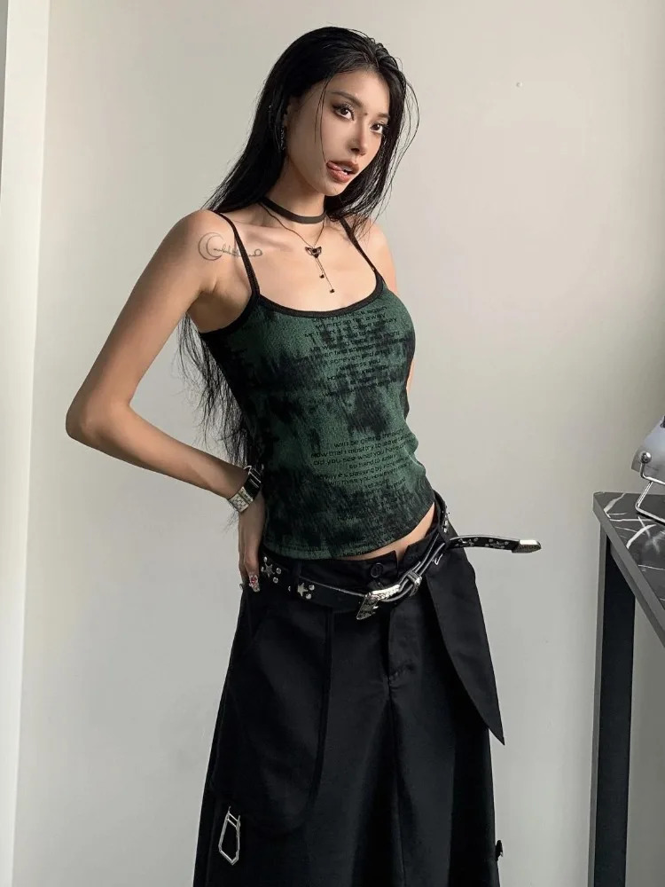 Summer Y2k Aesthetic Letter Print Tank Tops Women Streetwear Basic Slim Tanks Sleeveless Sexy Grunge Casual Cropped Top 250321