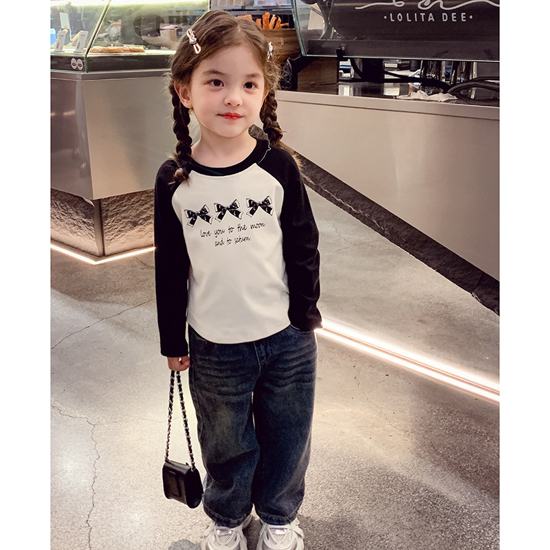 Ddmyshoesvip Girls Long Sleeved T Shirt For Spring New Stylish Children S Raglan Sleeves Contrasting Color Top Girls Versatile Base Shirt
