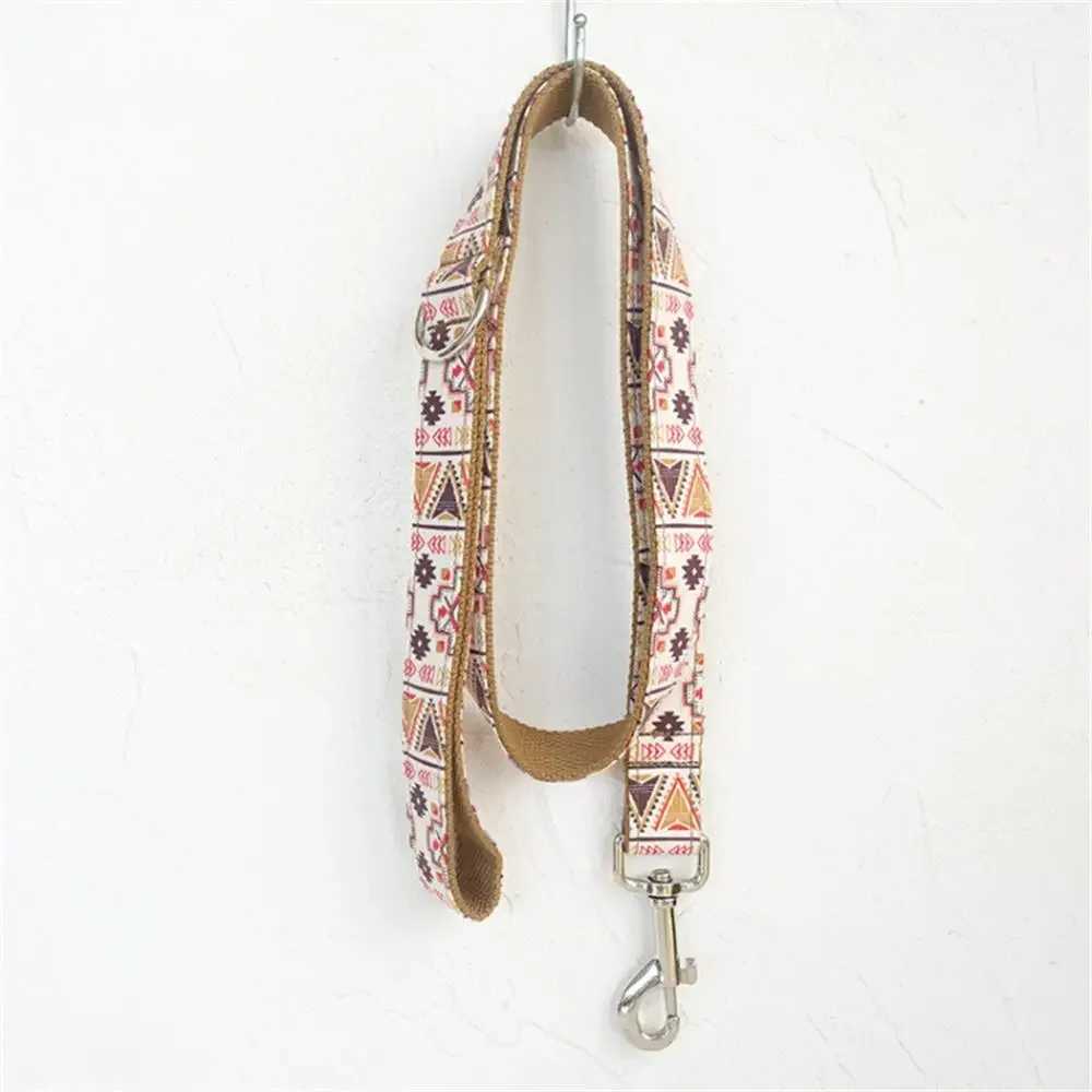 Personalized pet collar customized name ID tag adjustable brown ethnic set regular cat and dog collar lead strap X250326