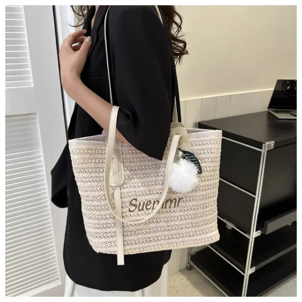 Women Casual Rattan Handbags Woven Shoulder Bags Summer Beach Straw Bag Large Capacity Tote Lady Big Purses 250325