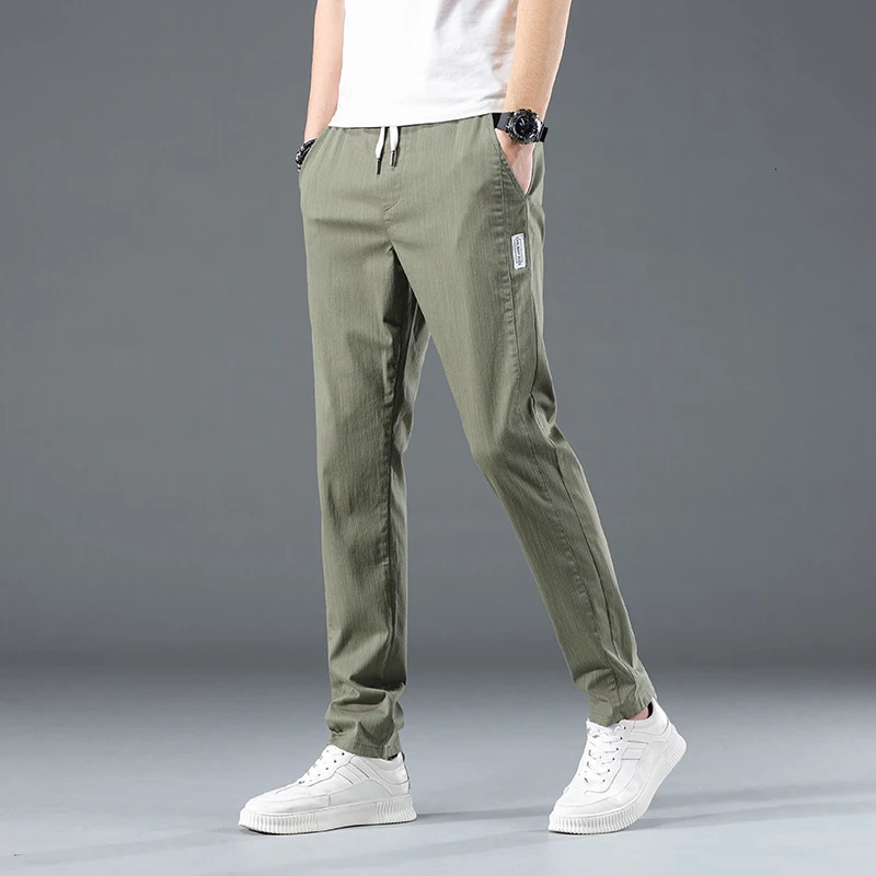 Summer thin cotton mens casual ultrathin pants soft and comfortable elastic folds durable brushed classic 250326