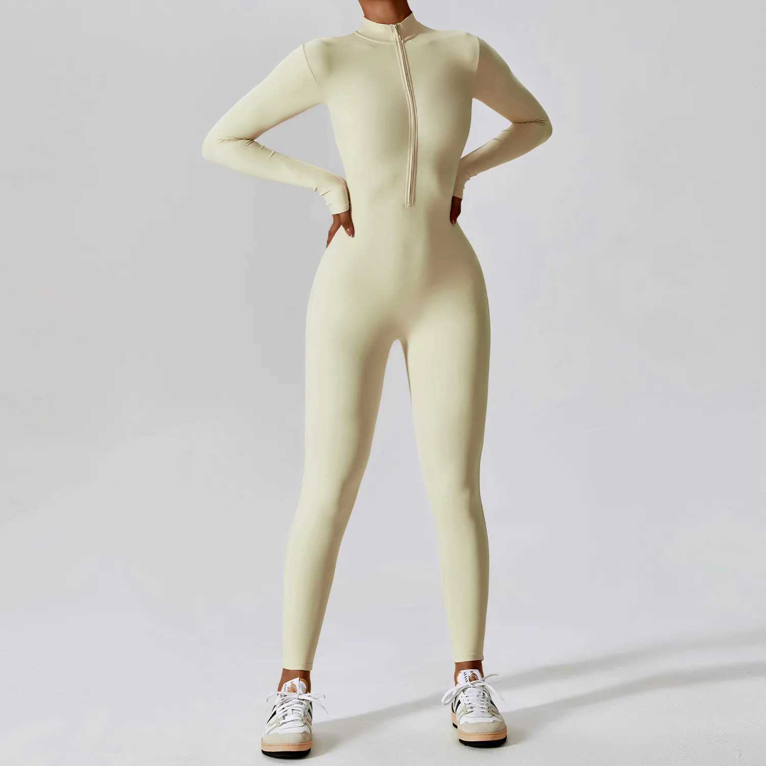 Yoga Boilersuit long sleeved womens sportswear zipper jumpsuit for exercise high-intensity fitness one-piece tight fitting clothing W250326
